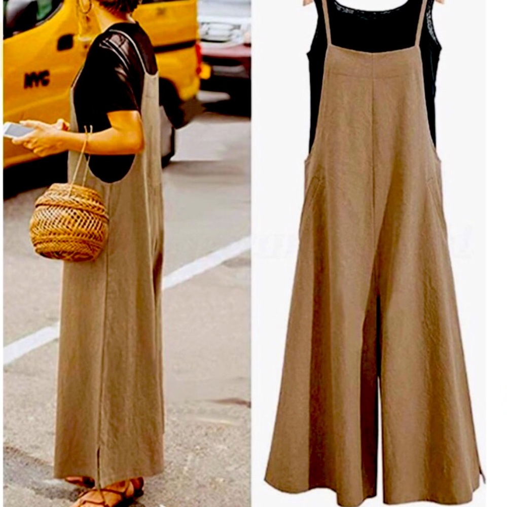 NWOT Women’s casual,loose long Bib pants, wide leg jumpsuit. Size Medium.